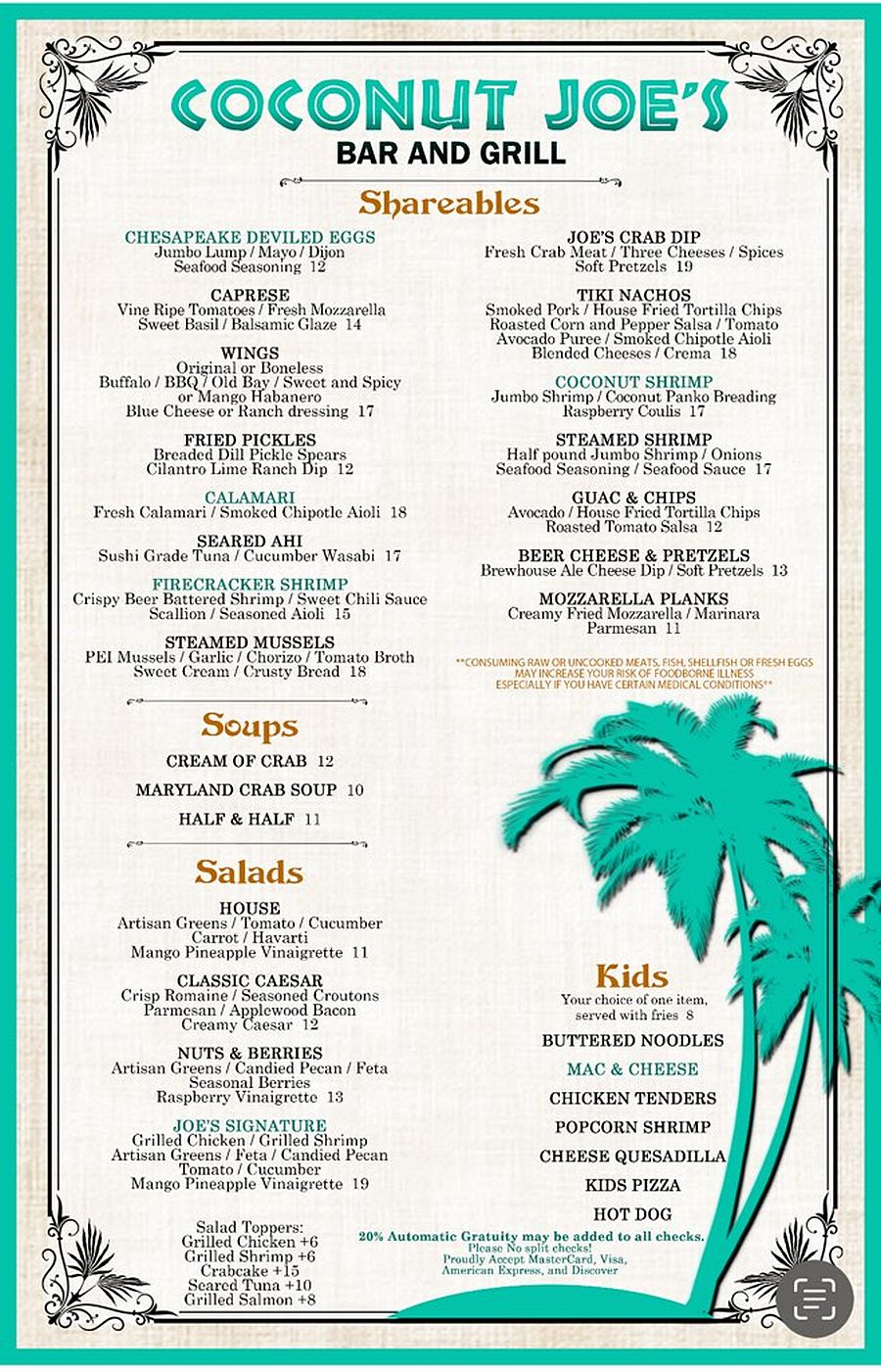 Coconut Joe's Food Menu