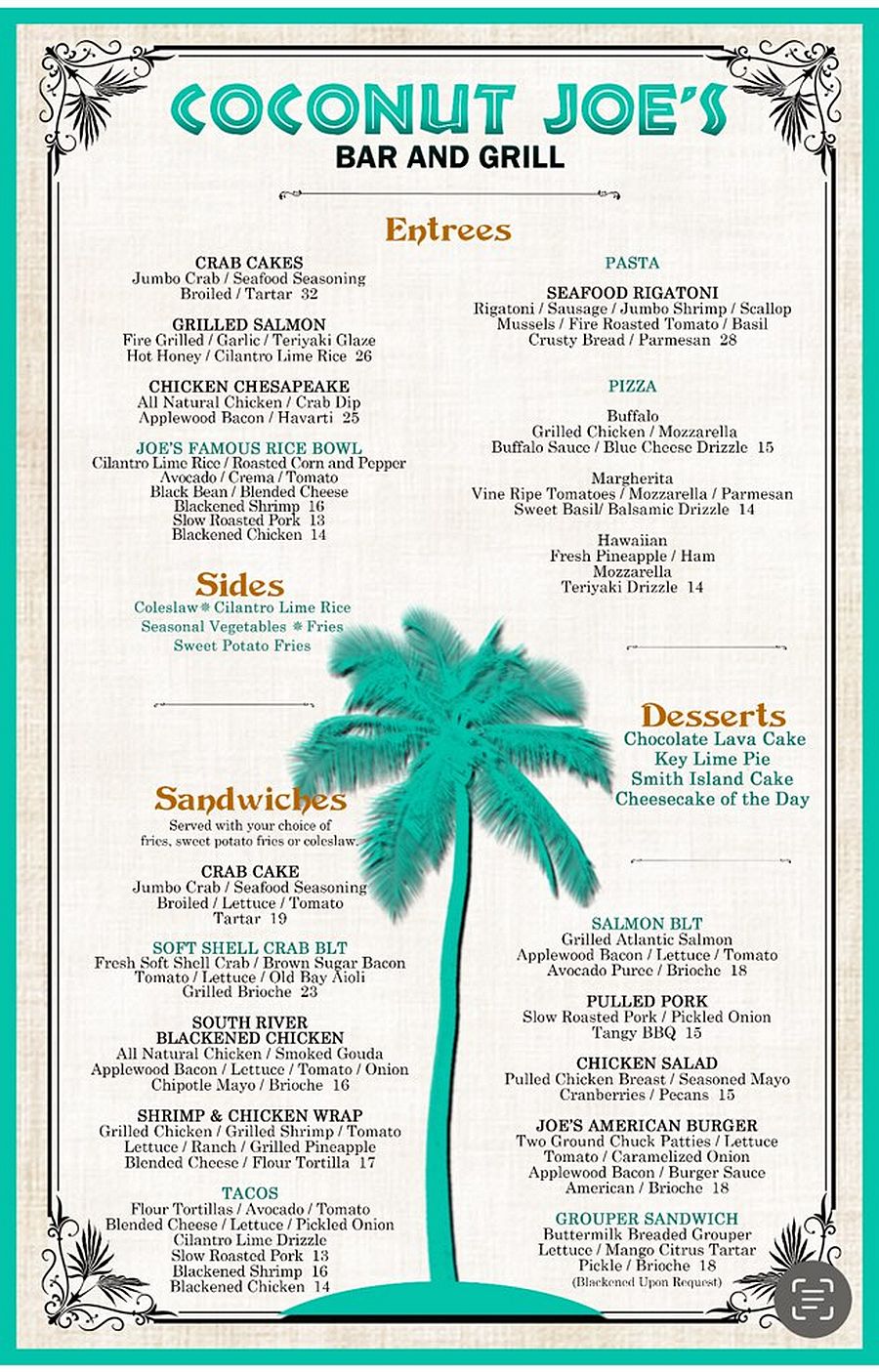 Coconut Joe's Food Menu